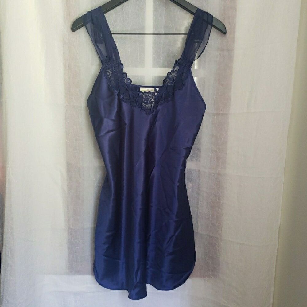 Vintage Y2k Dentelle Whimsical Fairy Lingerie Slip Dress Deep Blue Sz S Womens